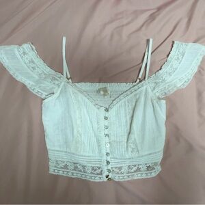 LoveShackFancy Jenae Cotton Off-The-Shoulder Crop Top in Optic White